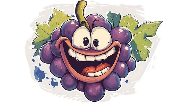 Vector cartoon illustration of an happy smiling funny grape wine with red high tipsy eyes in white background