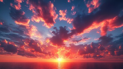 Fototapeta premium a breathtaking view of the evening sky with clouds shining red orange shades,stock image