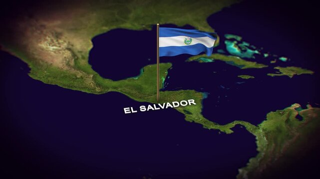 The Flag of El Salvador on the World Map, El Salvador map with flag 3d animation