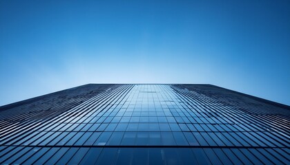 minimalist glowing glass building silhouette with faint reflections against clear sky