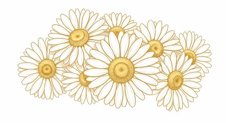 Daisy Flowers Grouping on White Background for Spring Designs and Greetings