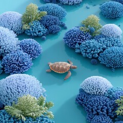 Obraz premium Colorful Coral Reef with Sea Turtle Swimming in Tropical Waters
