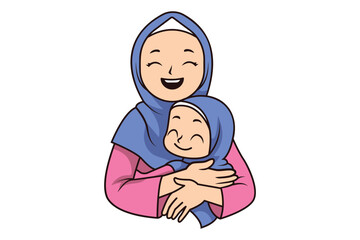 Muslim Mother and Child Embracing Illustration