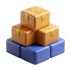 Obraz premium Stack of Cardboard Boxes with Tape 3D Icon Transparent Background - Shipping and Delivery Symbol