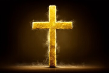 Golden cross glowing against a dark background inspires reflection and hope during a spiritual moment