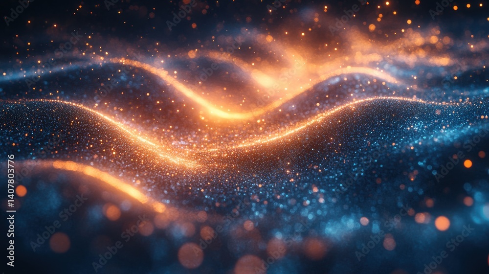 Poster a digital landscape featuring glowing blue particles and lines creating an ethereal futuristic atmosphere reminiscent of a sci fi environment