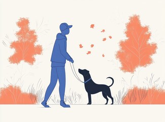 Grateful Girl Playing with Dog in Urban Park Cartoon Vector Illustration
