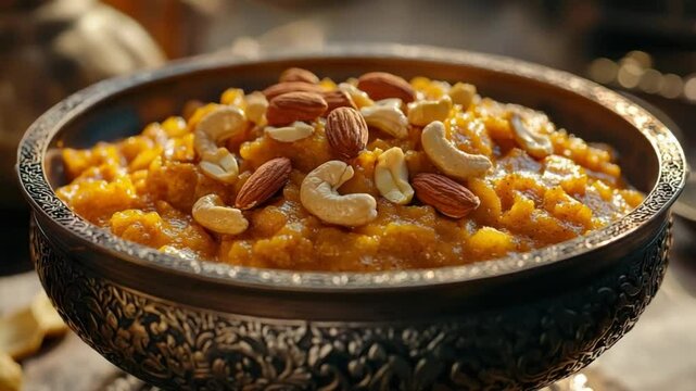 traditional wheat halwa with nuts video indian food