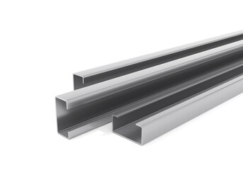 Metal products,Steel C-beam, for construction, on white background.3D rendering