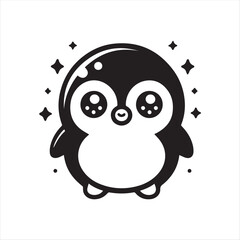 Cute Cartoon Penguin with Sparkling Eyes – Vector Mascot Design