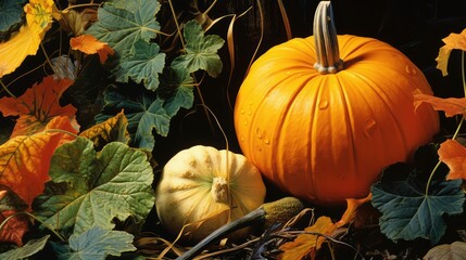 up pumpkin and leaves