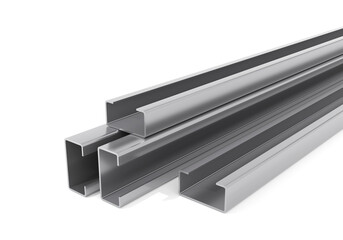 Metal products,Steel C-beam, for construction, on white background.3D rendering