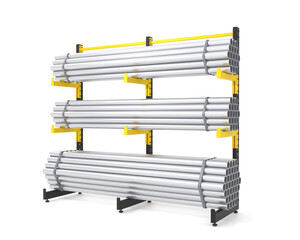 Cantilever Racking shelf for steel products. Industrial Warehouse Racking. on white background. 3D rendering.