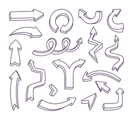 Set of hand drawn arrows. Sketch arrow design in doodle style for education and business plan