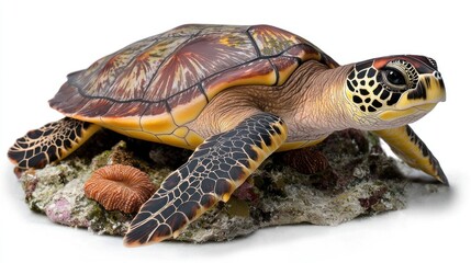 Obraz premium Sea Turtle on Coral Reef, Isolated, Detailed View