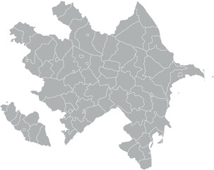 A vector map of Azerbaijan with administrative regions in shades of gray and white borders. Minimalist design with a transparent background, ideal for design, education, or cartography.

