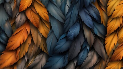Fototapeta premium Abstract pattern of interwoven orange and blue feathers