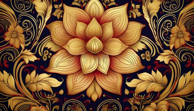 kanok chada lai thai golden flower background thai pattern