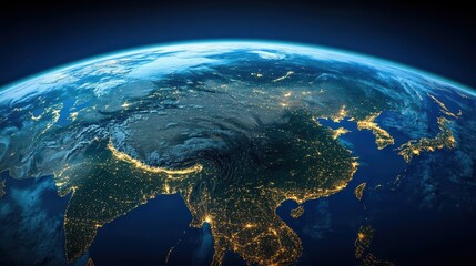 Planet earth showing china, india, japan, and korea at night