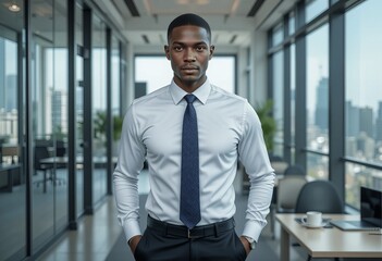 Fototapeta premium Confident Black Businessman in Modern Office
