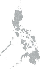 Vector map of the Philippines in gray with white borders of regions. Minimalist political subdivision map.

