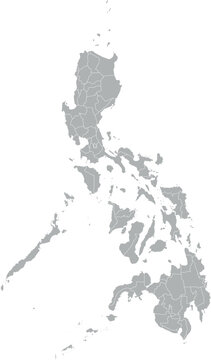 Vector map of the Philippines in gray with white borders of regions. Minimalist political subdivision map.

