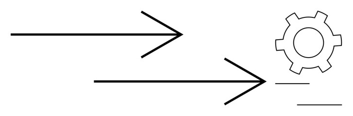 Arrows converge towards a gear symbolizing process flow and automation. Ideal for efficiency, workflow, optimization, technology, productivity, systems integration, simple landing page