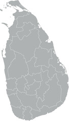 Vector map of Sri Lanka in gray with white borders of provinces. Minimalist political subdivision map.

