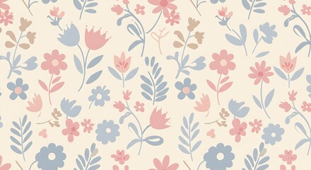Pastel Floral Delight: Soft Bloom Seamless Pattern AI Generated