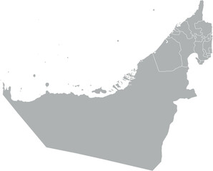 Vector map of the United Arab Emirates in gray with white borders of emirates. Minimalist political subdivision map.

