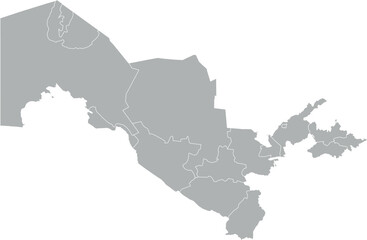 Fototapeta premium Vector map of Uzbekistan in gray with white borders of regions. Minimalist political subdivision map.