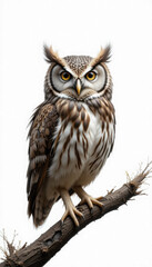 Fototapeta premium Detailed Close-Up of a Cute Owl on White Background