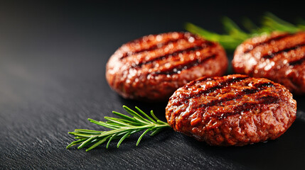 Obraz premium Grilled patties with fresh herbs create delicious fast food experience