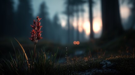 Misty mountain flower at dawn