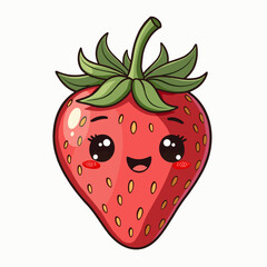 Cute smiling strawberry character illustration on a light background  