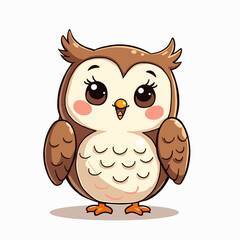 Cute cartoon owl smiling happily on a white background  