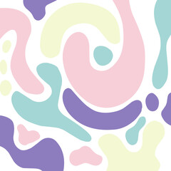 Abstract and organic fluid colored with soft pastel tones. Colorful cute and minimalist blob with pastel tones. Rounded blobby smooth flowing background wallpaper