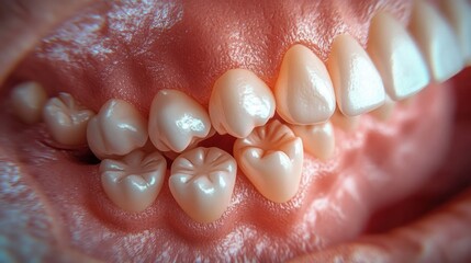 Obraz premium Close Up on Gum Surgery Suture After Molar Extraction and Root Canal Treatment with Temporary Filling