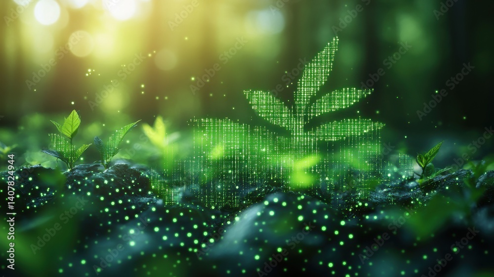 Poster a vibrant green graph overlay on a natural scene symbolizing growth and data analysis,stock image