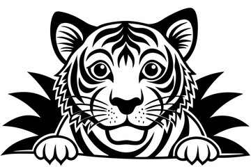 Obraz premium Charming and playful vector illustration of a cute tiger, perfect for children’s books, nursery decor, educational materials, greeting cards, and digital designs.