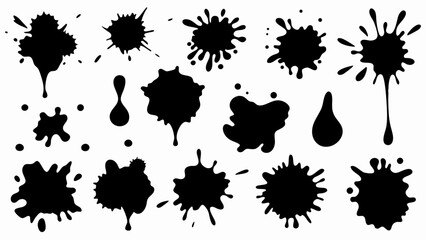 Set of grunge ink splatter. Splash of paints, spray drops, wet paint drop collection
