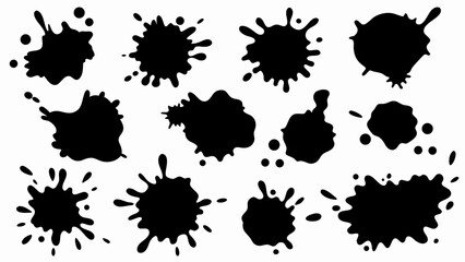 Set of grunge ink splatter. Splash of paints, spray drops, wet paint drop collection