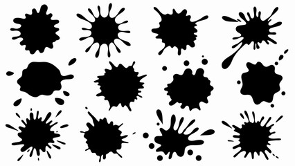 Set of grunge ink splatter. Splash of paints, spray drops, wet paint drop collection