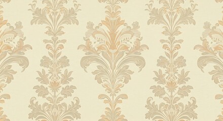 Elegant Damask Wallpaper: Beige & Gold Floral Pattern AI Generated