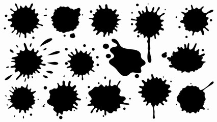 Set of grunge ink splatter. Splash of paints, spray drops, wet paint drop collection