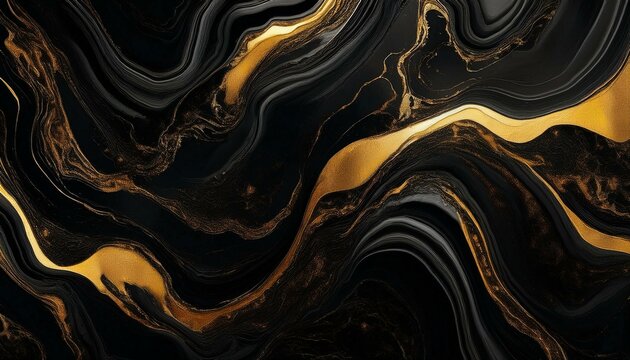 Liquid black marble with gold textures. Luxury pattern, golden, fluid illustration