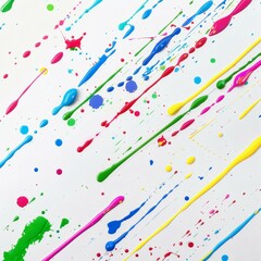 Vibrant Multi-Colored Paint Splatters on White Canvas - Artistic Backdrop with Diagonal Lines
