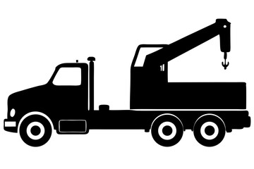 Naklejka premium Silhouette Graphic Illustration Of A Tow Truck Emergency Vehicle Ready For Roadside Assistance Or Auto Repair Needs, tow truck, wrecker, recovery vehicle, breakdown service, roadside assistance, auto 