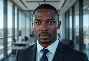 Fototapeta premium Confident Black Businessman in Modern Office
