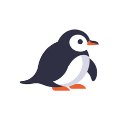 Obraz premium Cartoon_penguin_with_black_body_white_belly_orange_beak_and_feet